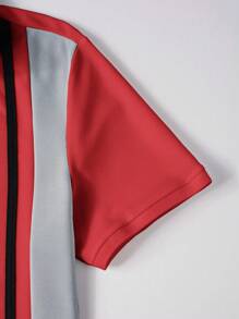 Manfinity Homme Men's Striped Short Sleeve Zip Half Placket Casual Polo Shirt - Multicolor - View 4