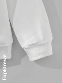 SHEIN White Tween Girls Landscape Print Text Pattern Fashionable Outdoor Long Sleeve Fleece Sweatshirt - White - View 4