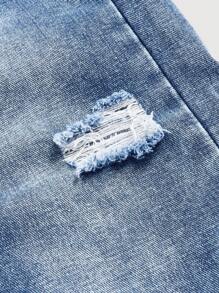 SHEIN Tween Girls' Y2K Spring Summer Boho Ripped Distressed Slit Hem Denim Skirt Tween Girl Shirts - Dark Wash - View 4