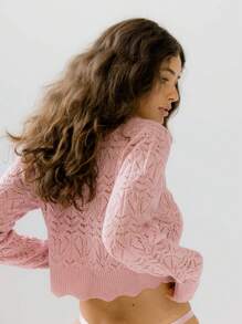 Aralina Casual Women's Y2k Cropped Pink Soft Knit Sexy Button-Up Heart Pointelle Summer & Winter/ Fall Cardigan Country Concert