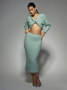 MISSGUIDED Twist Front Cable Knit Two Piece Set Crop Long Sleeve Sweater Maxi Skirt Winter Fall Cozy Loungewear Casual Modern Elegant Knitwear Christmas