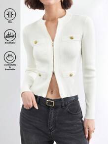 BizChic 白色开衫毛衣，时尚长袖衬衫，适合圣诞派对、约会、春夏女装