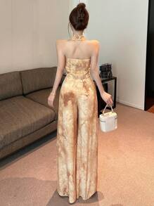 DAZY Floral Print Twist Front Top & Wide Leg Pants 2 Pieces Set For Women