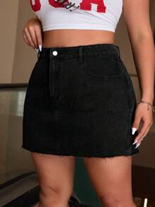 SHEIN ICON Plus High Waist Denim Skirt, Summer