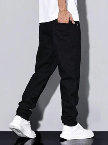 Manfinity Homme Men's Pocketed Straight Loose Fit Casual Versatile Jeans - Black - View 2