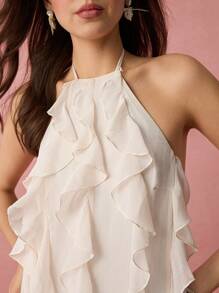 Enchnt Spring/Summer Romantic Women's Vacation Apricot Sleeveless&Backless Ruffled Maxi Dress,Sweet&Elegant For Valentine's Day&Birthday&Sweet Date Night&Prom&Wedding&Garden Parties&Holiday Sundress