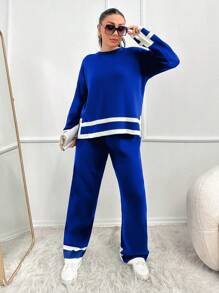 RueChic 条纹细节大码毛衣套装