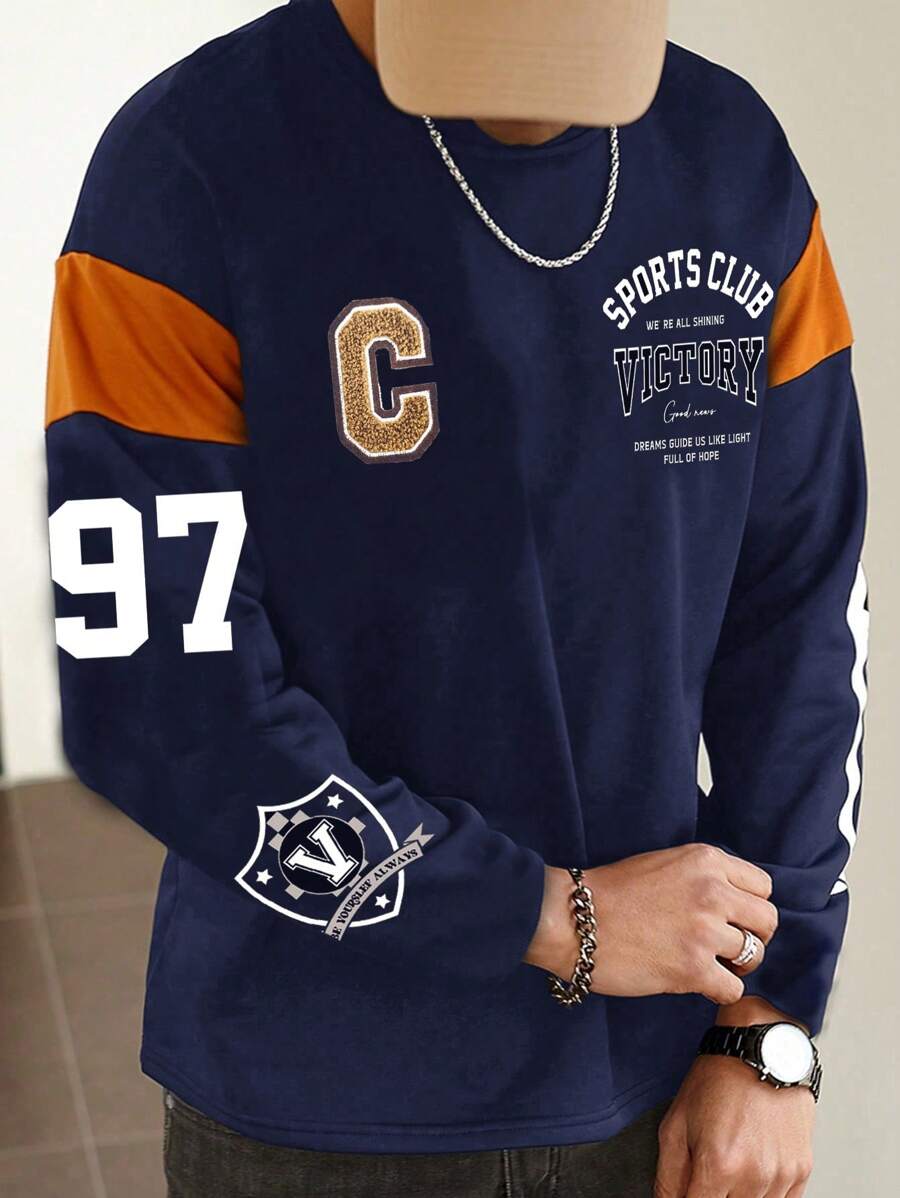 儿童青少年男孩休闲街头风格图案印花贴片圆领套头针织 T 恤