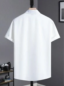 Áo sơ mi nam tay ngắn cài khuy đơn màu tương phản thường ngày Manfinity Mode dành cho nam, ngày lễ tình nhân nam, quà tặng bạn trai, ngày lễ tình nhân nam, quà tặng bạn trai, áo sơ mi tay ngắn, áo sơ mi nam cài nút, áo sơ mi nam màu trắng - trắng - Xem 2