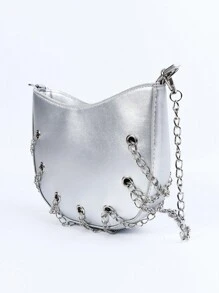 ROMWE Grunge Punk 1 pièce Sac bandoulière polyvalent futuriste Y2K à maillons en chaîne argenté