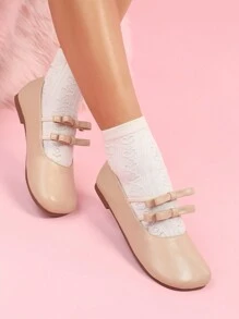 CUCCOO DOLLMOD Women's Round Toe Cute Double Strap Bowknot Mary Jane Flats, School Style Valentines Valentine's Day - Apricot - View 1