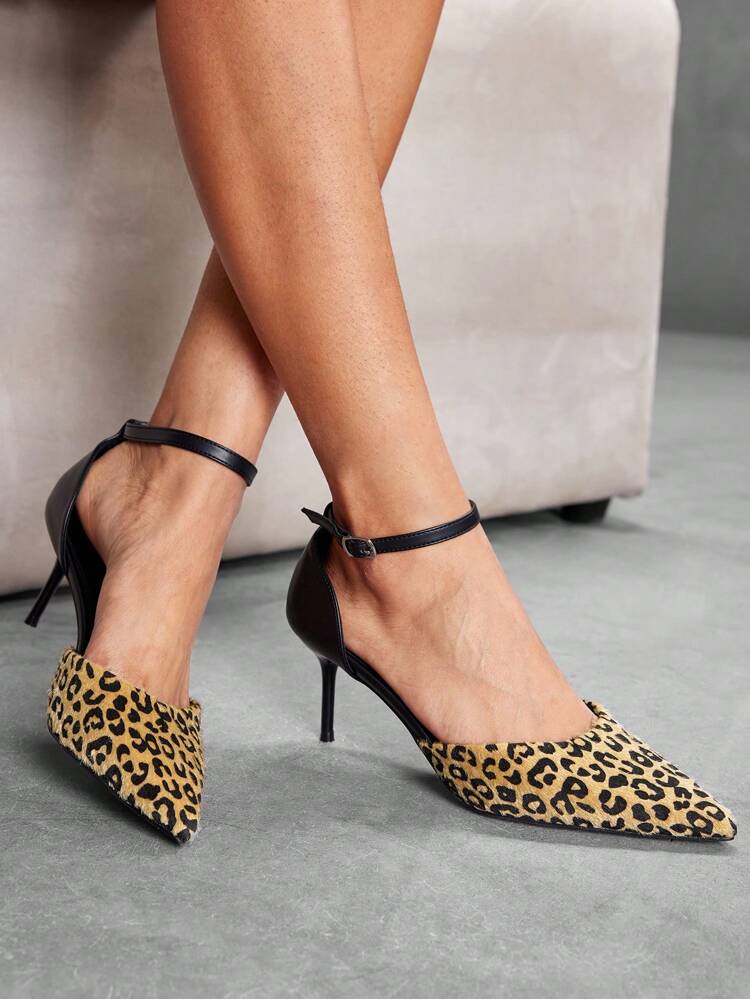 CUCCOO SZL Sexy Leopard Print High Heel Shoes, Pointed Toe Buckle Decor Stilettos, Versatile Spring Shoes Spring Break Easter Prom Heels