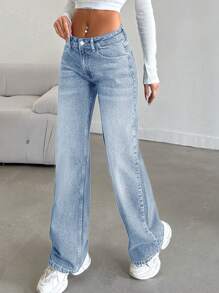 SHEIN Tall LOW RISE STRAIGHT CYT WOMEN BLUE JEAN - Baby Blue - View 5