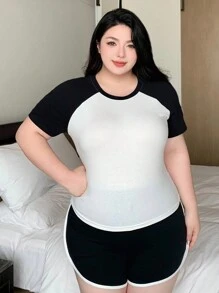 Dazy Plus 拼色短袖睡衣套装短裤家居服运动休闲四季