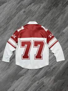 Manfinity EMRG Camiseta con estampado de número de carrera 77, estilo joven y moderno para hombres