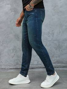 Manfinity Homme Jeans de mezclilla de corte slim fit con bolsillos para hombre - Azul - Ver 4