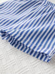 Bộ 3 áo cardigan cổ tròn tay ngắn cho bé trai, khăn choàng sọc, quần short sọc cạp chun - Xanh và trắng - Xem 8