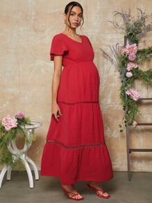 MaterniChic Valentine's Day Cake Layer Maternity Dress, Red Dress - Red - View 5