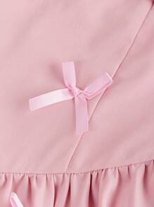 SHEIN Serisse Kids Tween Girl 优雅纯色无袖 A 字裙，带 3D 蝴蝶结装饰，可爱公主裙，粉色，适合生日派对、婚礼、情人节、法式时尚 - 粉色 - 查看 7