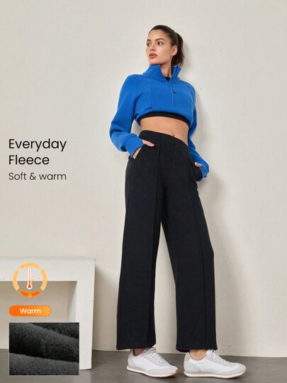 GLOWMODE Pantalones De Pierna Ancha Y Relajados Con Bolsillo Hechos De Mezcla De Y Forro Polar, Cómodos Y Cálidos