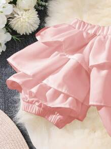 SHEIN 2pcs/Set Tween Girl Ruffled Embroidered Shorts Set - Pink - View 8