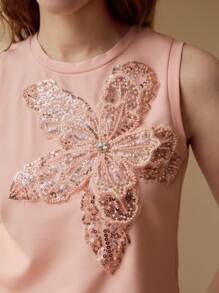 MOTF PREMIUM SEQUIN FLORAL EMBROIDERY TANK TOP - Pink - View 3
