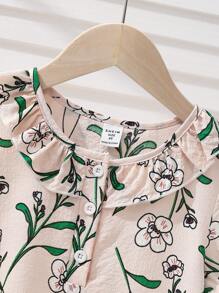 SHEIN 1 件装 女童宽松格子荷叶边舒适睡衣长款睡袍 - 彩色 - 查看 5