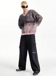 NEON BLANC 男士渐变色V领长袖毛衣，适合秋冬季，垃圾摇滚风格 - 紅色 - 查看 3