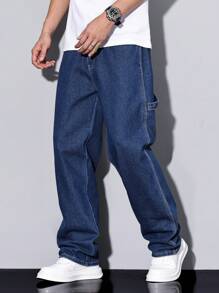 Manfinity Homme 男士休闲牛仔裤，简约时尚日常穿着 - 藍色 - 查看 1