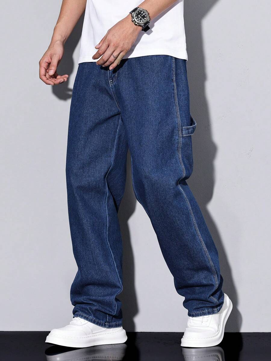 Manfinity Homme 男士休闲牛仔裤，简约时尚日常穿着 - 藍色 - 查看 1