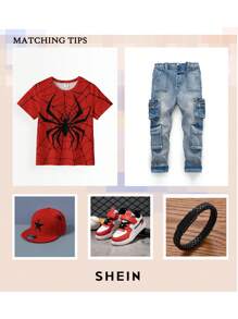 SHEIN Young Boy Street Cool Distressed Washed Cargo Pocket High Stretch Skinny Light Blue Jeans,For Kids Spring/Summer Clothes Rave Outfits Festival - Light Wash - View 2