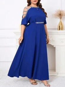 SHEIN CURVE+ Elegant Plus Size Sequin Patchwork Long Dress, Wedding Season