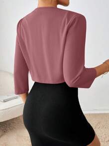 SHEIN Essnce Blazer corto de mujer con abertura frontal, chaqueta elegante de unicolor para el trabajo o atuendos elegantes en otoño/invierno - Rosa vieja - Ver 2