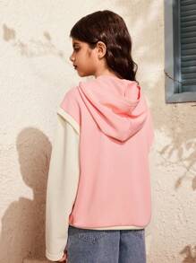SHEIN قطعة واحدة من كنزة الفتيات المراهقات، كنزة بتصميم كتل لونية وردية وشعار كاجوال، أسلوب العودة إلى المدرسة في فصل الخريف، مريحة للمدرسة والأنشطة الخارجية والحفلات - وردي - مشاهدة 2