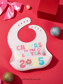 Cozy Pixies 2025 New Year Happy New Year Baby Bibs, Waterproof Silicone Anti-Dirty Anti-Leakage Feeding Bib Suitable For Babies All Seasons - Pink - View 8