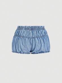 SHEIN MOD Short en jean bleu décontracté taille basse ultra court pour femmes