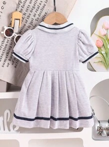 SHEIN Vestido casual plisado con cuello acanalado de moda para niñas, estilo escolar, para el verano