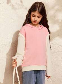 SHEIN قطعة واحدة من كنزة الفتيات المراهقات، كنزة بتصميم كتل لونية وردية وشعار كاجوال، أسلوب العودة إلى المدرسة في فصل الخريف، مريحة للمدرسة والأنشطة الخارجية والحفلات - وردي - مشاهدة 4