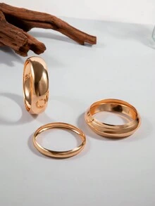 Set de 3 piezas de brazaletes de metal con arco liso y exagerado de moda, color dorado, adecuado para fiestas, bailes, regalos, para mujeres