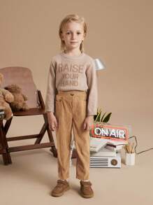 PrepCrw 男童弹力腰提花针织圣诞裤，学院风，秋冬 - 卡其色 - 查看 3