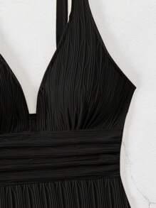 Swim Basics Summer Women's Solid Color Sleeveless V-Neck Slim Fit One Piece Swimsuit
