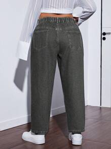 SHEIN ICON Jeans versátiles y casuales de talla grande para mujer con bolsillos, lentejuelas y rhinestones en forma de cono