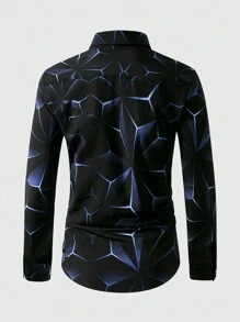 Manfinity LEGND 大码男士几何印花长袖单排扣休闲衬衫，适合秋季