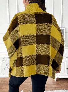 SHEIN Unity Plus Size Turtle Neck Long Sleeve Plaid Casual Pullover Sweater Knit Pullover Fall Winter Sweater