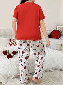 2 pièces/Set Pyjama avec short et manches courtes, décor mignon en forme de cœur