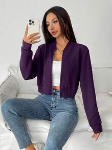 SHEIN EZwear Veste bomber courte zippée violette décontractée pour femme