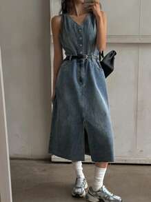DAZY Women Casual Denim Dress, Minimalist And Fashionable For Everyday Wear Sundress - Blue - View 1