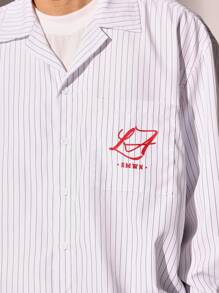 Sumwon Premium Pinstripe Button-Down Shirt Long Sleeve Classic Business Professional Office Regular Fit Autumn Winter Lightweight Collared Designer Label - Black and White - View 6