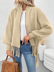 SHEIN LUNE Dames effen kleur drop shoulder lange mouwen rits voorkant casual vest voor herfst/winter