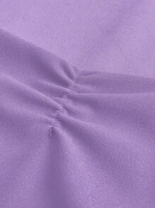 SHEIN Explorewe 优雅奢华圆领露肩长袖短款荷叶边连衣裙，适合少女，优雅的紫色，适合返校、生日派对、鸡尾酒会、迷你连衣裙、日常穿着 - 紫色 - 查看 4